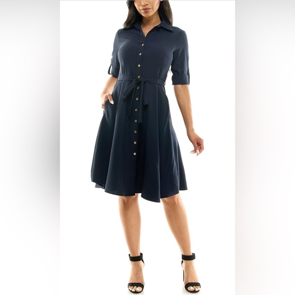 Sharagano Women's Button Front Pleated Shirt Casual Dress - Picture 1 of 7